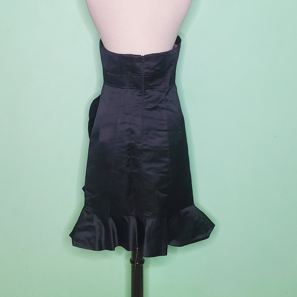Nanette Lepore Black Satin Strapless Ruffle Mini Dress Size 0 - Picture 5 of 8